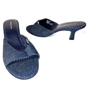 Sz 12 Women’s Dark Denim Kitten Heel Sandal Slides